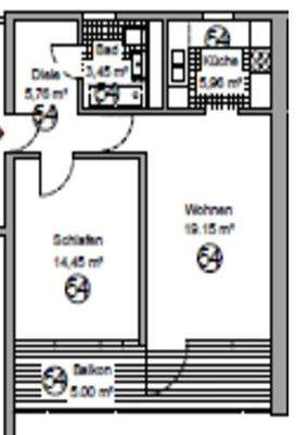 Grundriss 2 ZKB 53,77m² Wfl.