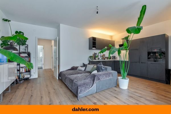 Modernes Wohnzimmer mit offener Designer-Küche