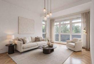 Wohnbereich mit Blick ins Grüne- Virtuelles Staging 