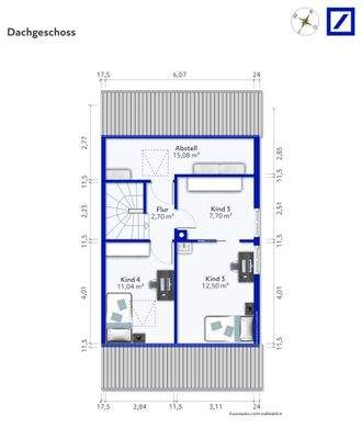Grundriss DG Grafik, möbliert