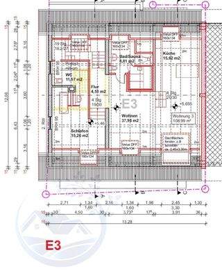 Ebene III :   DACHGESCHOSS und Zugang zum Dachspitz, E3