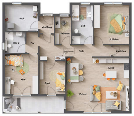 Grundriss-Bungalow-128-Erdgeschoss-vergroesserter-Hauswirtschaftsraum