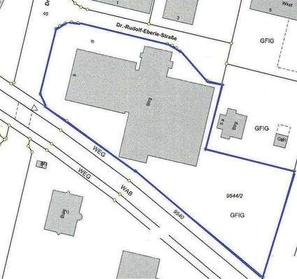 Liegenschaft blau umrandet