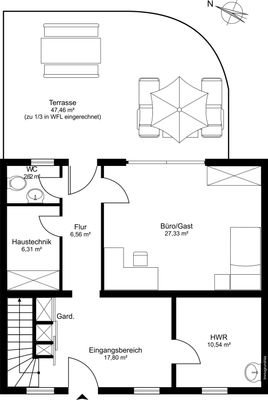 Erdgeschoss mit 80,67qm Wohnfläche / Ost-Terrasse 