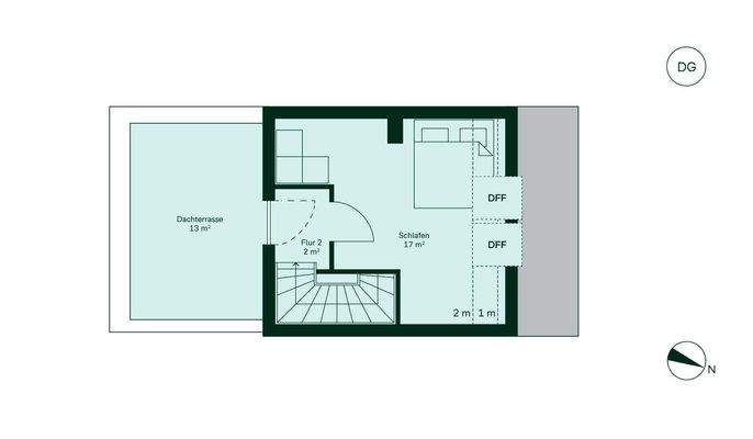 Großzügiges Schlafzimmer mit angrenzender Dachterr