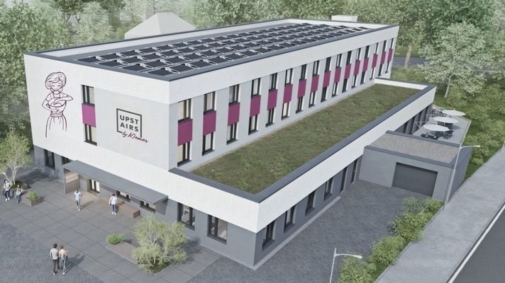 Visualisierung mit PV-Anlage & Gründach