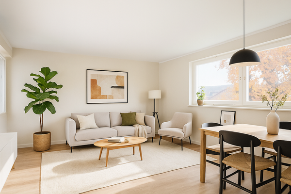 Einrichtungsbeispiel des Wohnzimmers (KI-generiert)