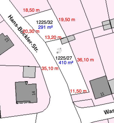 Lageplan mit den Massangaben der Seitenflächen 