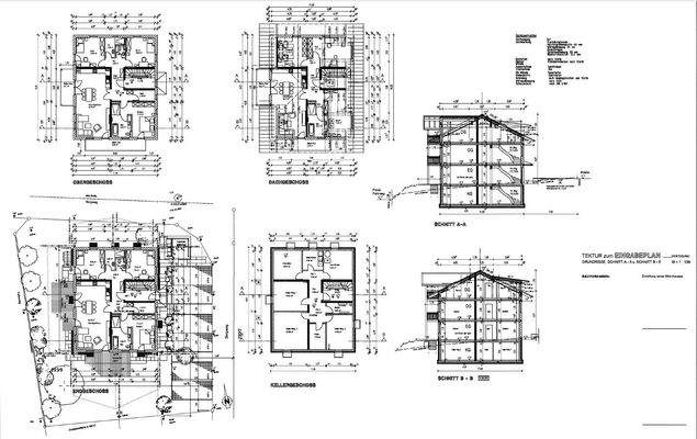 geplante Grundrisse und Schnitte