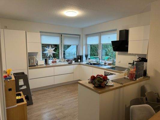 Moderne Küche mit Gartenblick