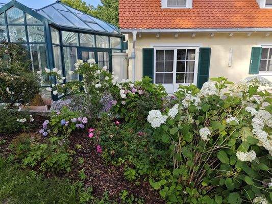 Blühender Garten mit Blick zur Orangerie
