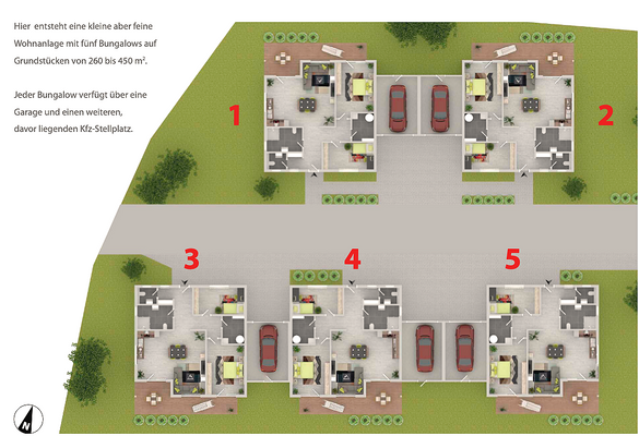 Lage der 5 Bungalows 