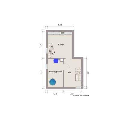 Grundriss Kellergeschoss (nicht maßstabsgerecht, Möblierungsbeispiel)