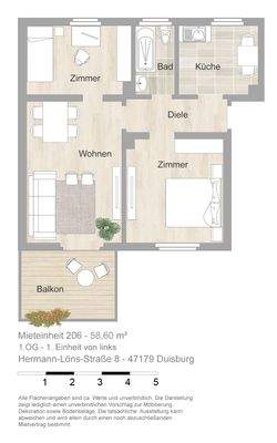 Grundriss farbig / möbliert