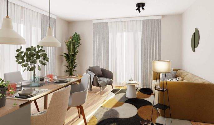 Heller Wohnbereich dank bodentiefer Fenster