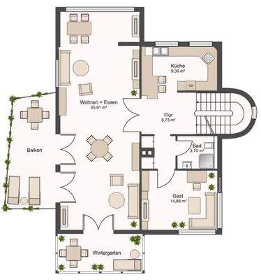 Grundriss Hauptebene 1. Stock