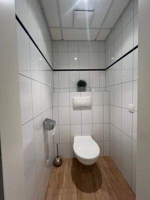 Modernes WC mit Holzboden