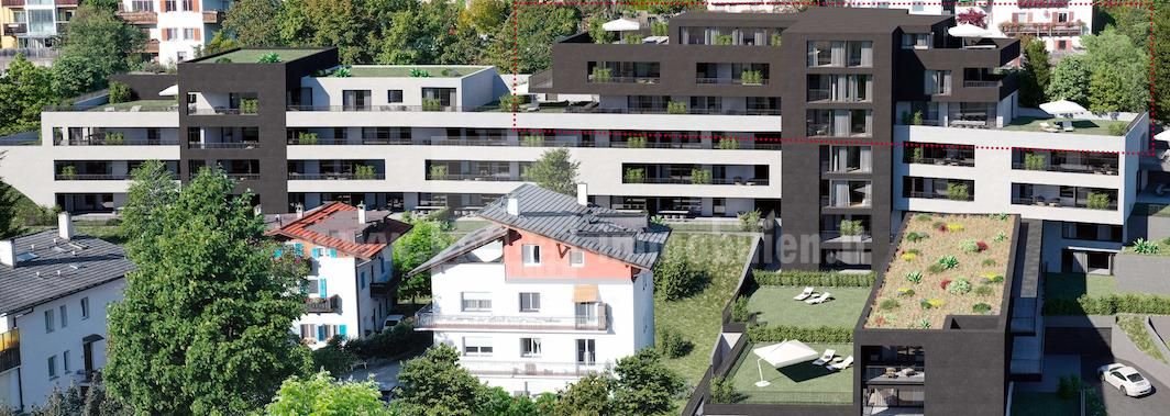 Ploseblick-Brixen-Wohnanlage-Penthouse-Luxus-Neubau-Stadt-Zentrum-Bergsicht-Ploseblick-Bressanone-complesso residenziale-attico-lusso di nuova costruzione-centro città-vista sulle montagne