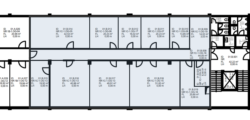 Grundriss mit markierten Räumen