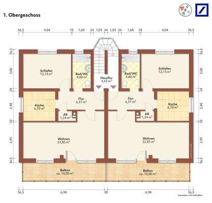 Grundriss Obergeschoss unmöbliert
