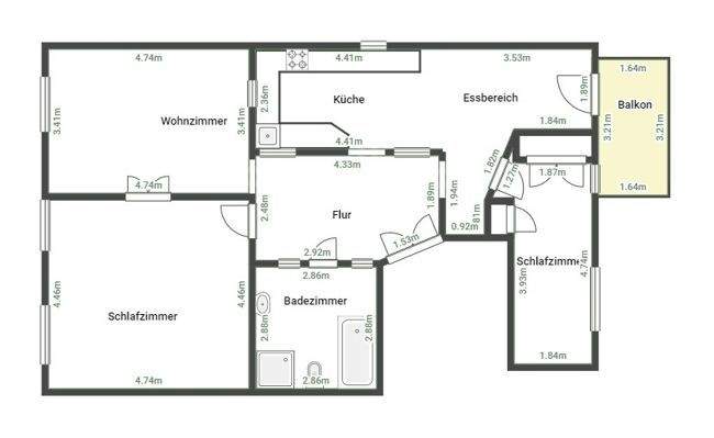 2. Etage mit Bemaßung