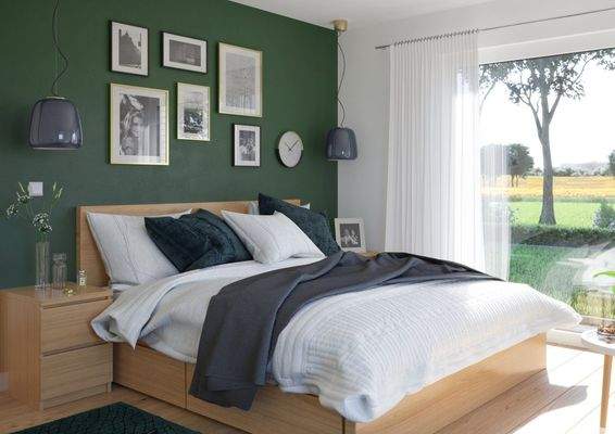 Schlafzimmer mit Blick ins Grüne