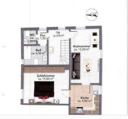 Nr. 1) OG-Wohnung (71m² Wfl.) (Ost-Seite)