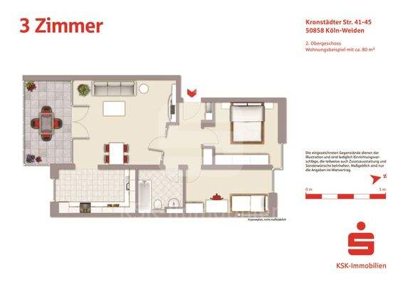 Grundrissbeispiel Wohnung 3 Zimmer - ca. 80 m²