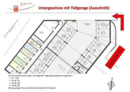 Die Tiefgarage samt Stellplätzen und Kellerräumen