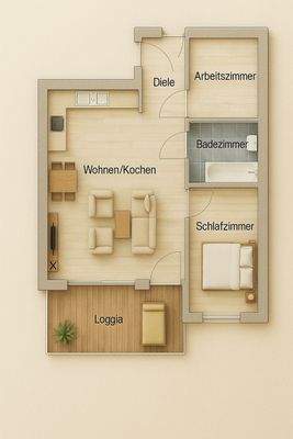 Grundriss 3 Zimmer-Wohnung