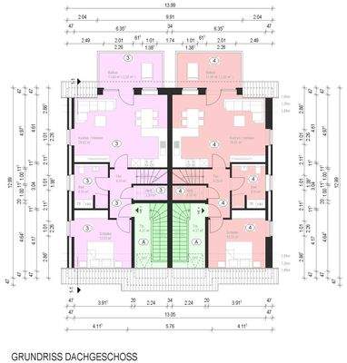 Grundriss Dachgeschoss DHH 1 und DHH 2