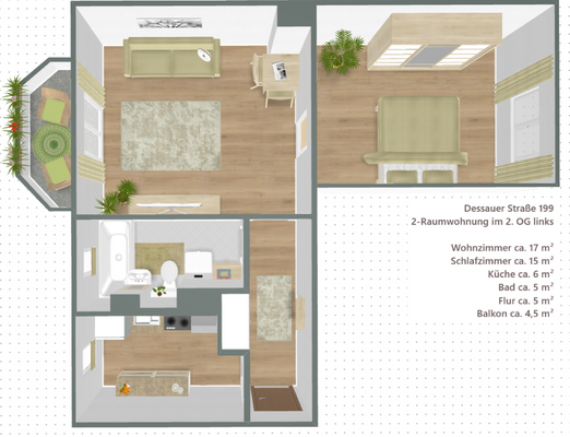 Grundrissskizze Dessauer Straße 199 2. OG links.pn