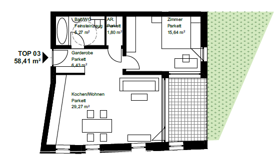 Verfügbare 2 Zimmer Gartenwohnung Top 3