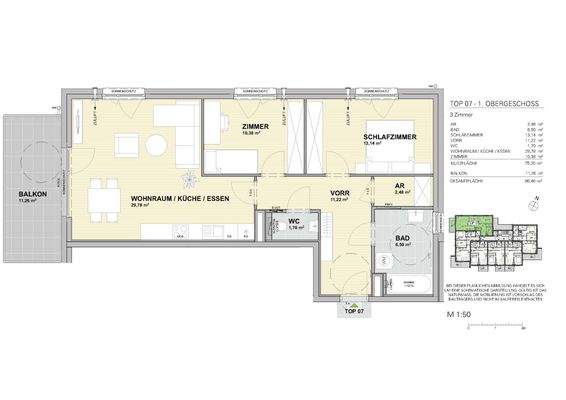 Alle Räume sind vom zentralen Flur aus zugänglich