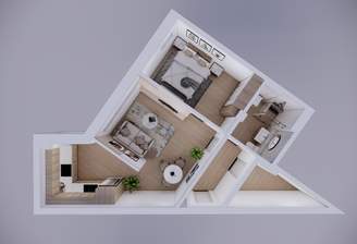 Blick in die Wohnung mit Möbelierungsvorschlag
