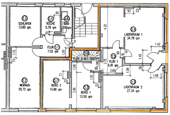 Grundriss Gewerbe + Wohnungen