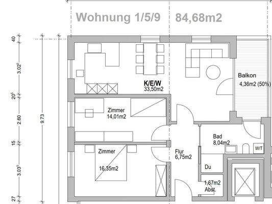 Grundriss Wohnung 1, 5, 9