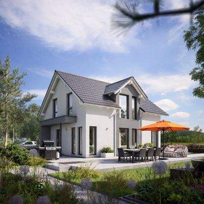 Sunshine 125 Variante3 Sonnenschirm Modern Haus mit eleganter Terrasse