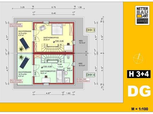Grundriss Dachgeschoss Haus 3 + 4