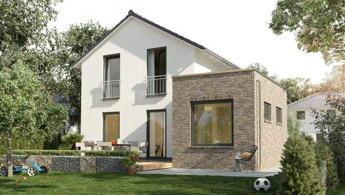 Einfamilienhaus-Aura-125-Kubus-Klinker-Gartenansicht