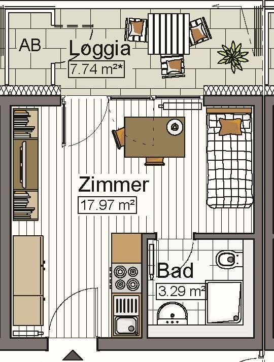 1-Zimmer Wohnung (Single Flat) in Neu-Ulm zu vermieten