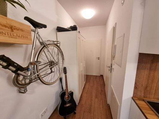 Flur mit Fahrrad und Gitarre