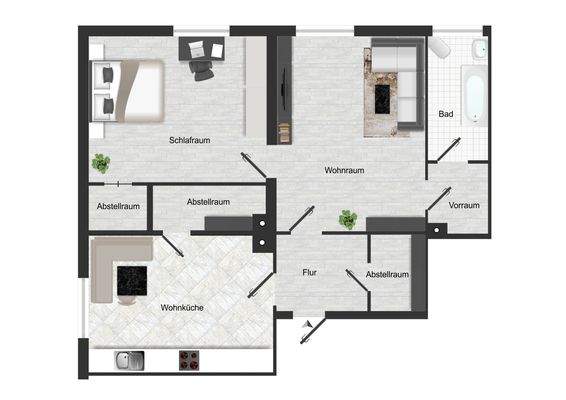 Großzügige 3 Räume.