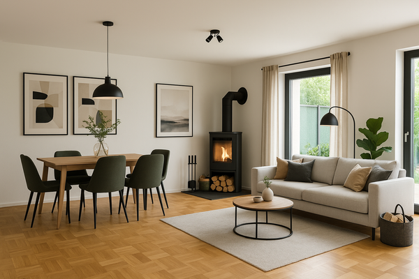 Wohnzimmer mit Kamin Visualisiert