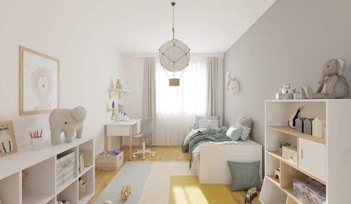 In einem hell erleuchteten Kinderzimmer können Ihr