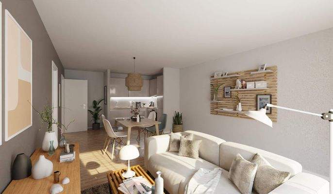 Lichtdurchfluteter Wohnbereich dank bodentiefer Fe