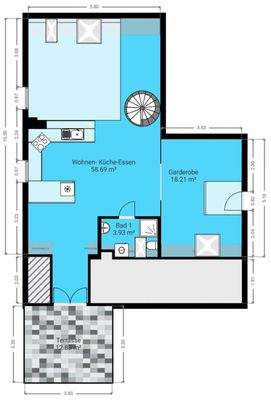 Grundriss Dachgeschoss (Ausgewiesene Fläche ist Grundfläche des Raumes und nicht Wohnfläche)