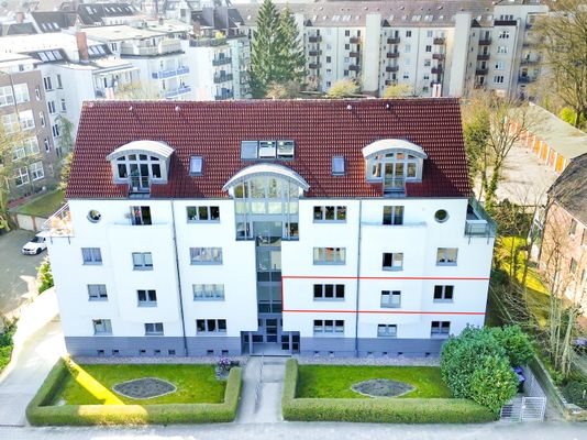 Gebäudeansicht mit eingezeichneter Wohnung