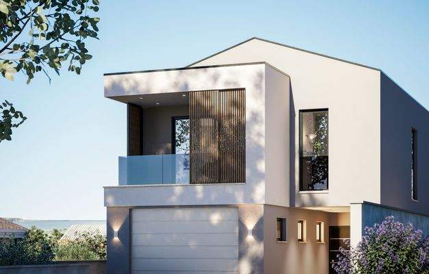 Ansicht des Haupteingangs und der Garage