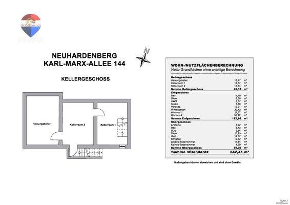 Grundriss KG mit Flächenberechnung